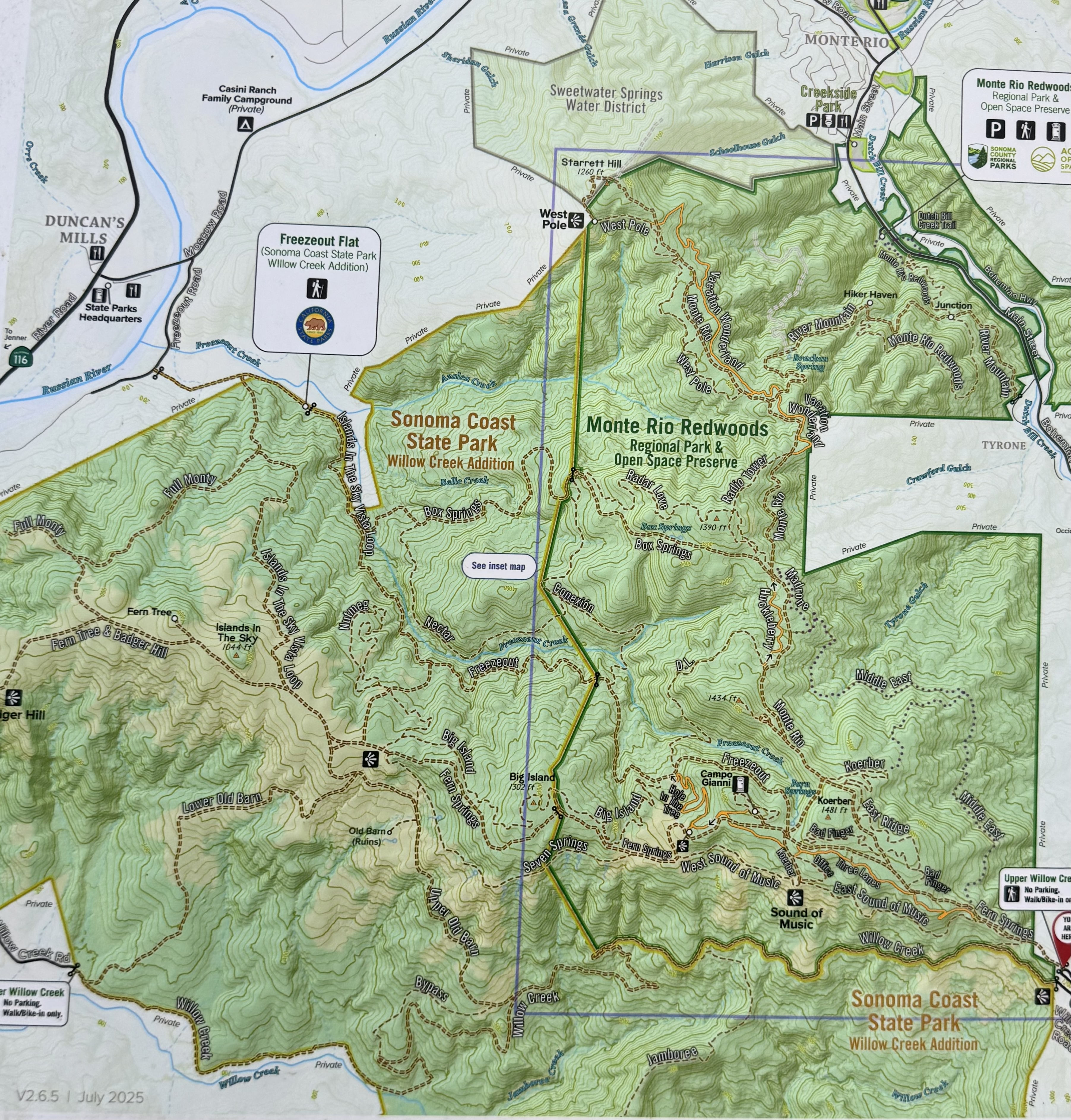 Partial trail map of Sonoma Coast State Park